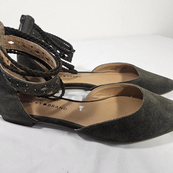 Lucky Brand Madoz Mary Jane Shoes Womens 9M Green Flat Nubuck Leather - Picture 4 of 8